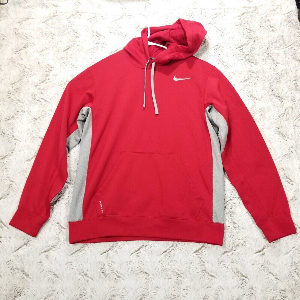 Nike Therma-Fit Hoodie Sweatshirt Mens Red M Fleece Pullover‎ Long Sleeve